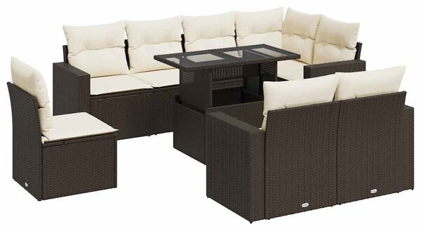 9 részes barna polyrattan kerti ülőgarnitúra párnákkal