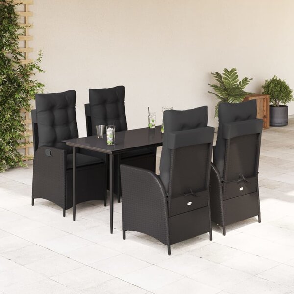 5 részes fekete polyrattan kerti étkezőgarnitúra párnákkal