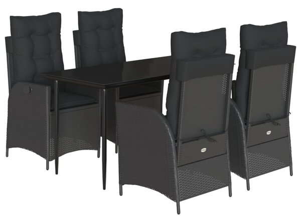 5 részes fekete polyrattan kerti étkezőgarnitúra párnákkal
