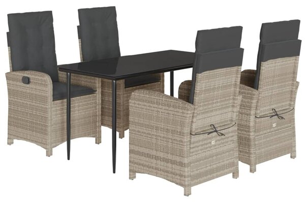 5részes világosszürke polyrattan kerti étkezőgarnitúra párnával