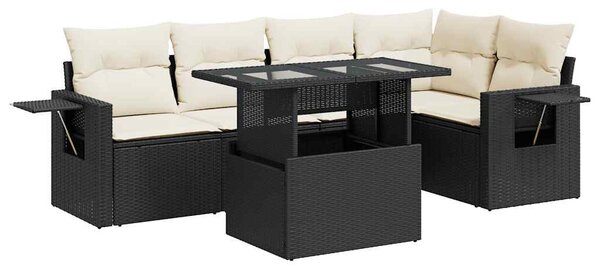 6 részes fekete polyrattan kerti ülőgarnitúra párnákkal