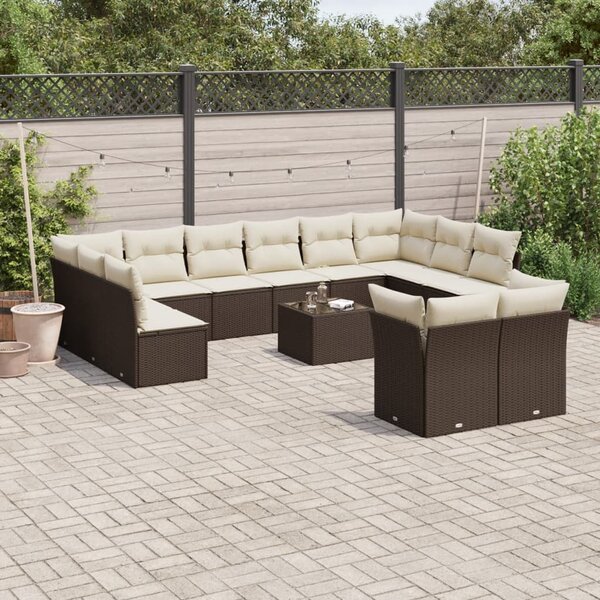 13 részes barna polyrattan kerti ülőgarnitúra párnákkal