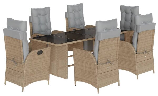 7 részes vegyes bézs polyrattan kerti étkezőgarnitúra párnákkal