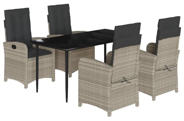 5részes világosszürke polyrattan kerti étkezőgarnitúra párnával