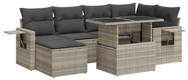 7 részes világosszürke polyrattan kerti ülőgarnitúra párnákkal