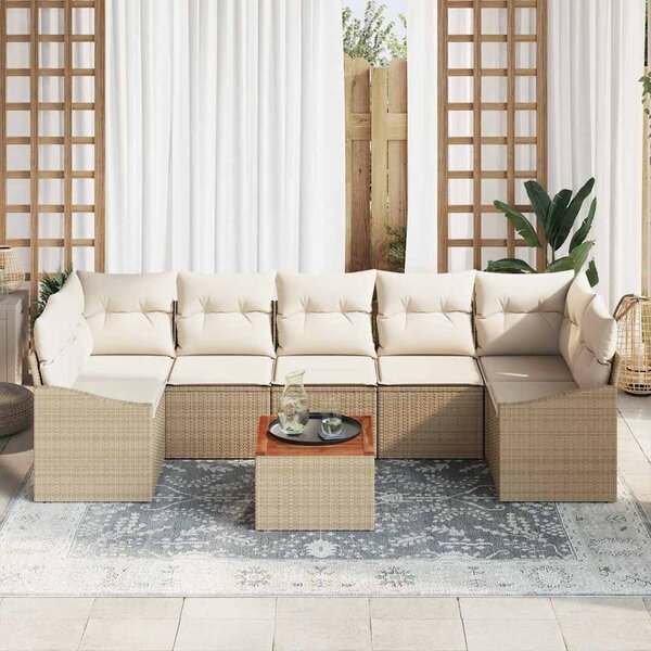 Kerti Kanapé Szett tárolóval 8 pcs Beige és krém polirattan