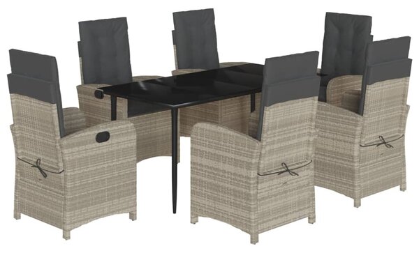 7 részes világosszürke polyrattan kerti étkezőszett párnával