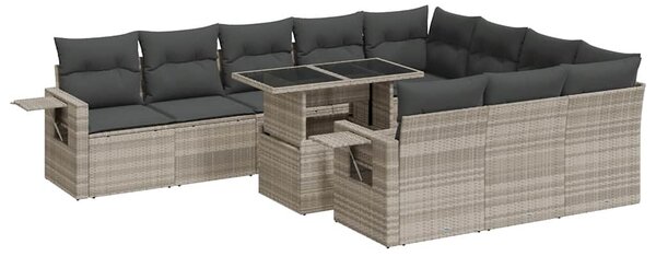 11 részes világosszürke polyrattan kerti ülőgarnitúra párnákkal