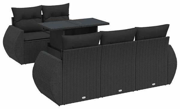 6 részes fekete polyrattan kerti ülőgarnitúra párnákkal