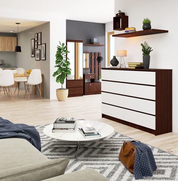 AKORD CLP K140 Komód Wenge-Fehér 8 Fiókos Laminált