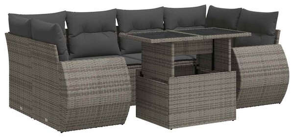 7 részes szürke polyrattan kerti ülőgarnitúra párnákkal