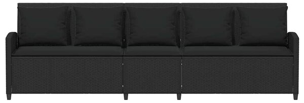 5 személyes fekete polyrattan kerti kanapé párnával
