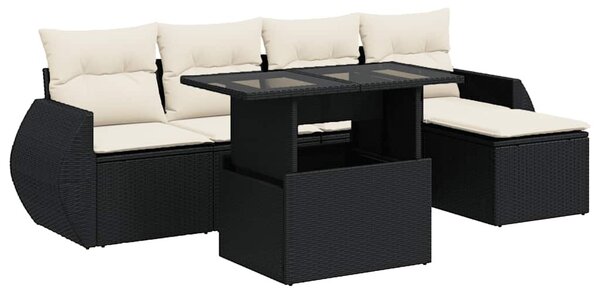 6 részes fekete polyrattan kerti ülőgarnitúra párnákkal