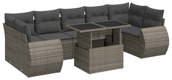 8 részes szürke polyrattan kerti ülőgarnitúra párnákkal