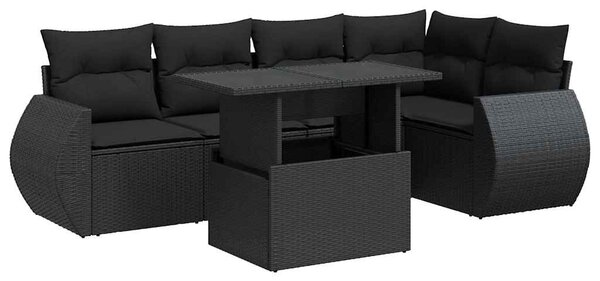6 részes fekete polyrattan kerti ülőgarnitúra párnákkal