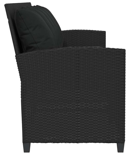 5 személyes fekete polyrattan kerti kanapé párnával