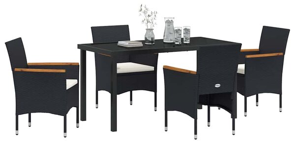 Kert étkező szett párnával 5 pcs Fekete polirattan