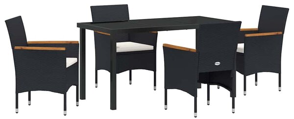 Kert étkező szett párnával 5 pcs Fekete polirattan