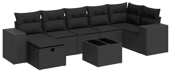 8 részes fekete polyrattan kerti ülőgarnitúra párnákkal