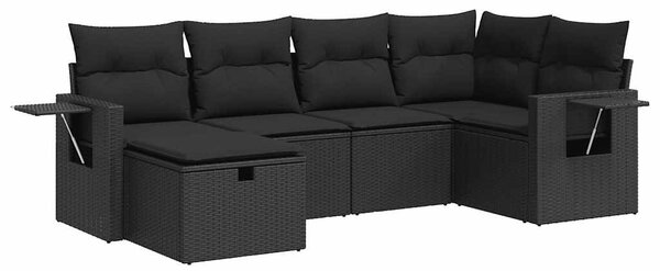 6 részes fekete polyrattan kerti ülőgarnitúra párnákkal
