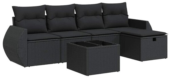 6 részes fekete polyrattan kerti ülőgarnitúra párnákkal