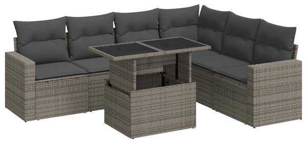 7 részes szürke polyrattan kerti ülőgarnitúra párnákkal