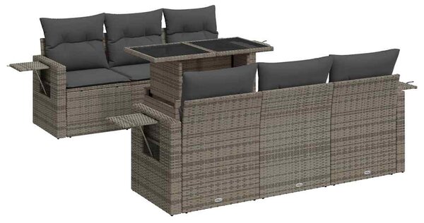 7 részes szürke polyrattan kerti ülőgarnitúra párnákkal