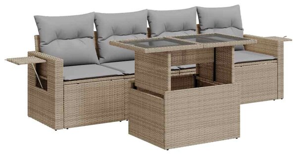 5 részes bézs polyrattan kerti ülőgarnitúra párnákkal