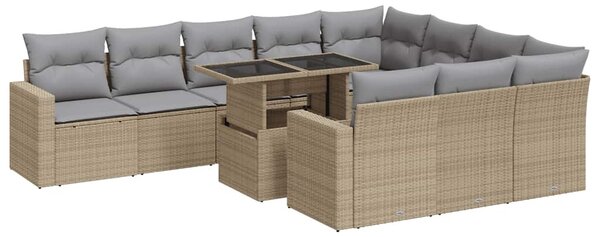 11 részes bézs polyrattan kerti ülőgarnitúra párnákkal