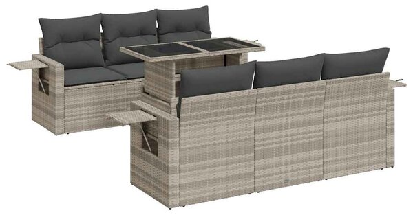 7 részes világosszürke polyrattan kerti ülőgarnitúra párnákkal