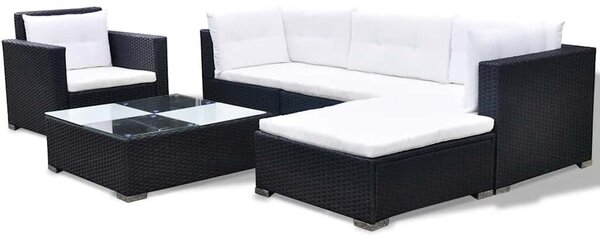 6 részes fekete polyrattan kerti ülőgarnitúra párnákkal