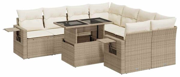 9 részes bézs polyrattan kerti ülőgarnitúra párnákkal