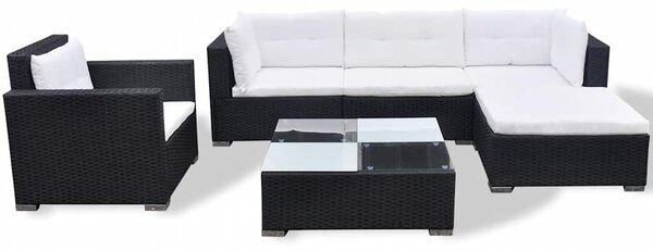 6 részes fekete polyrattan kerti ülőgarnitúra párnákkal