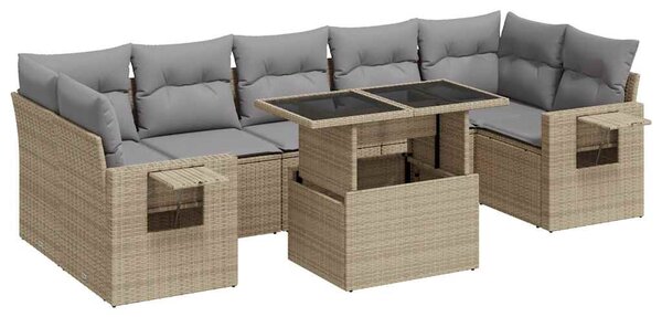 8 részes bézs polyrattan kerti ülőgarnitúra párnával