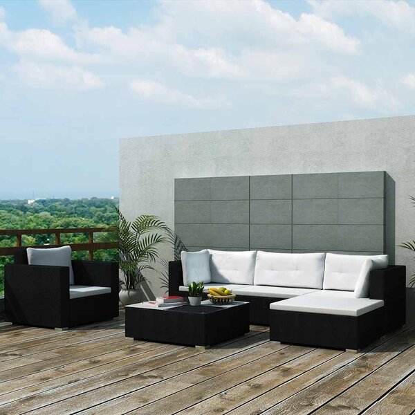 6 részes fekete polyrattan kerti ülőgarnitúra párnákkal