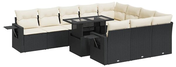 11 részes fekete polyrattan kerti ülőgarnitúra párnákkal