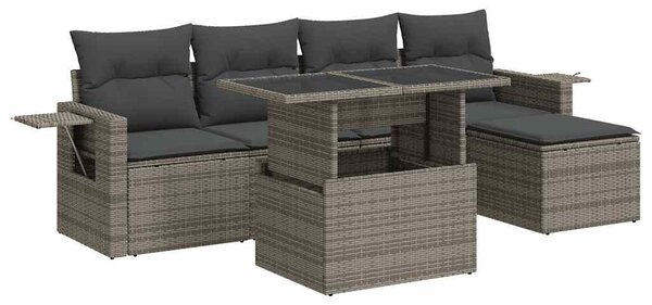 6 részes szürke polyrattan kerti ülőgarnitúra párnákkal