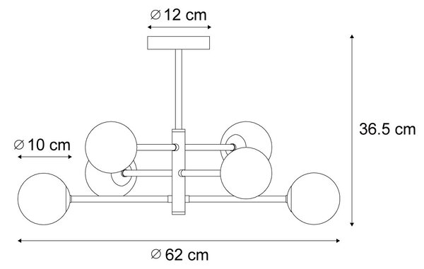Modern mennyezeti lámpa fekete füstüveggel, 6 ágú - Ryan