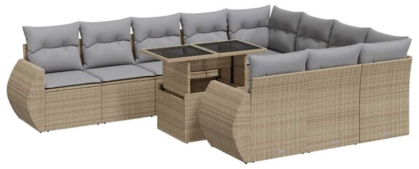 11 részes bézs polyrattan kerti ülőgarnitúra párnákkal