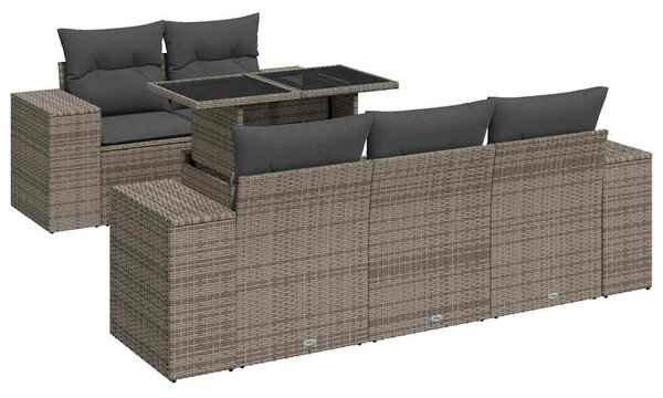 6 részes szürke polyrattan kerti ülőgarnitúra párnákkal