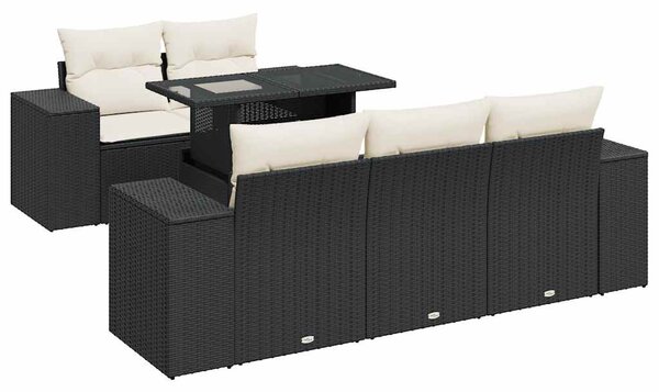 6 részes fekete polyrattan kerti ülőgarnitúra párnákkal