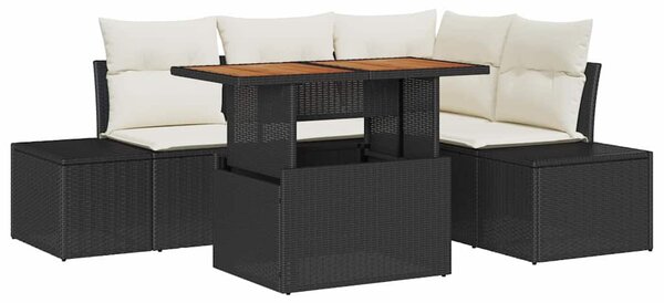 Kerti Kanapé Szett tárolóval 5 pcs Fekete Poli rattan