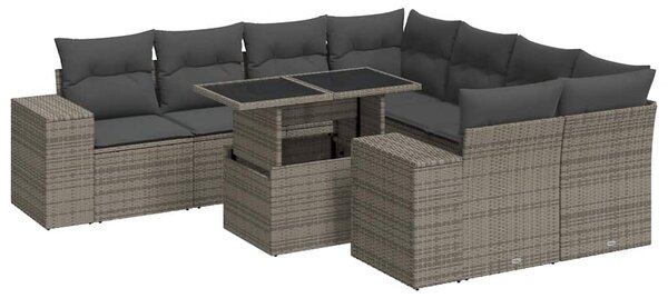 9 részes szürke polyrattan kerti ülőgarnitúra párnákkal