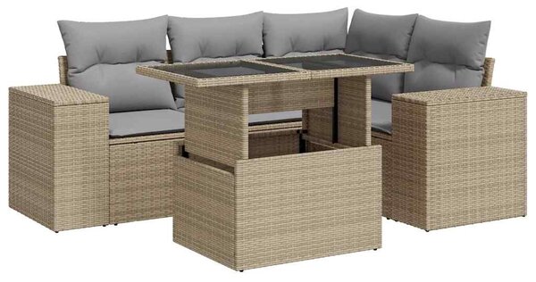 5 részes bézs polyrattan kerti ülőgarnitúra párnákkal