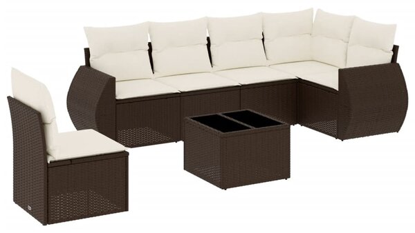 7 részes barna polyrattan kerti ülőgarnitúra párnákkal