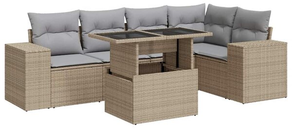 6 részes bézs polyrattan kerti ülőgarnitúra párnával
