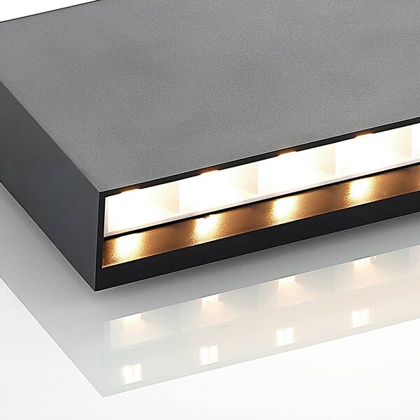Lindby LED kültéri fali lámpa Jarte, 20cm, fel/le, szürke, IP65, Fekete, Műanyag, Modern