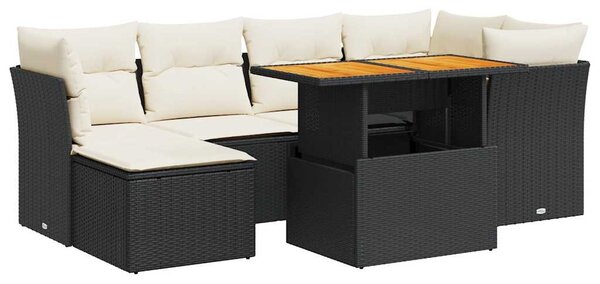 7 részes fekete polyrattan kerti ülőgarnitúra párnával