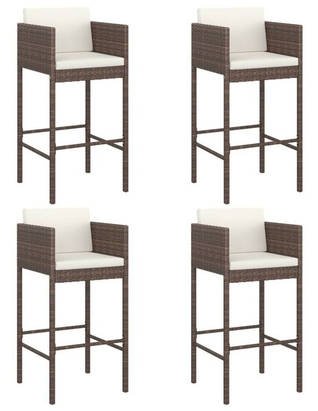 4 db barna polyrattan bárszék párnákkal