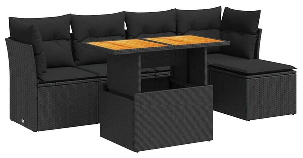 6 részes fekete polyrattan kerti ülőgarnitúra párnákkal